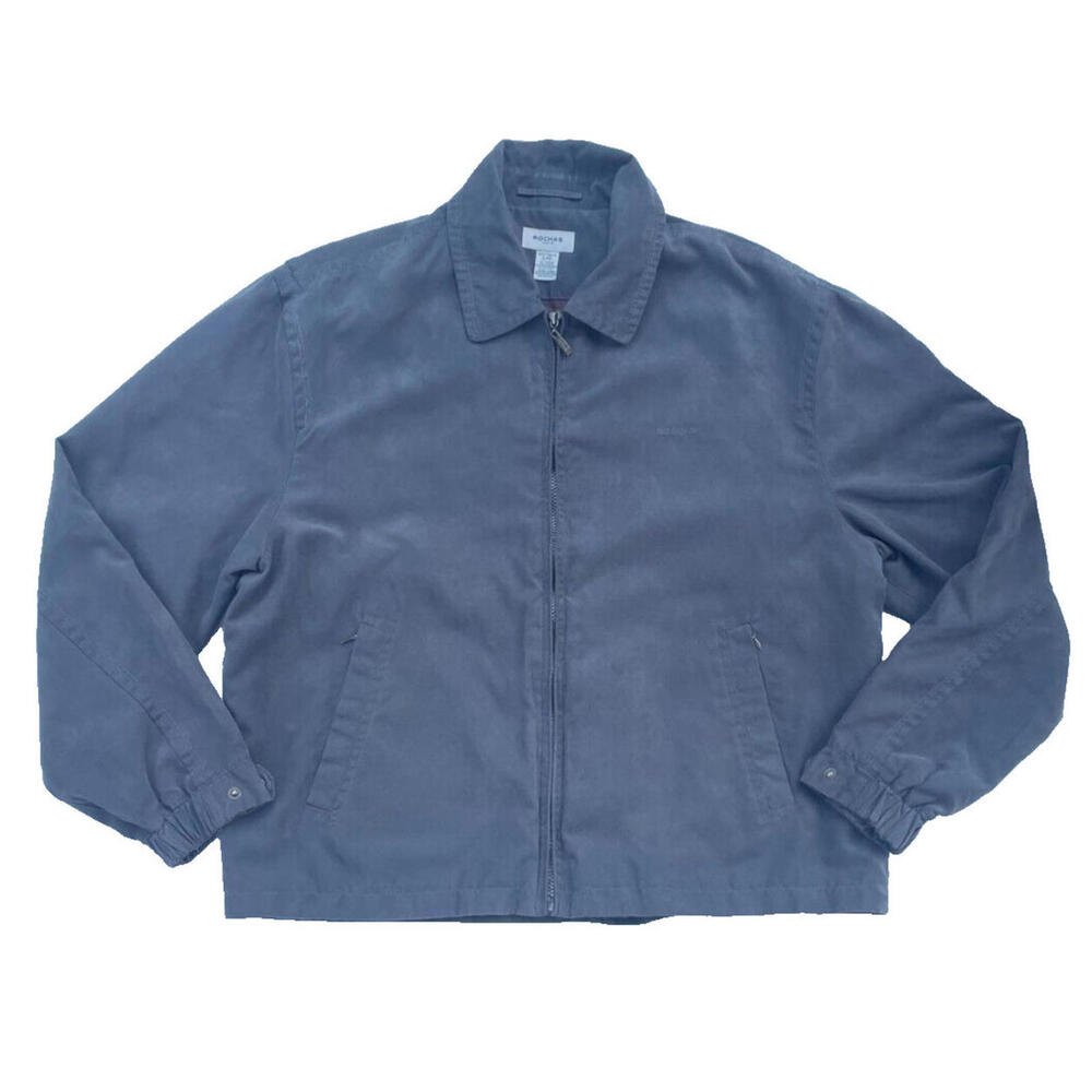 Rochas Paris Bomber Jacket Microsuede Mens L Faux Suede Lined Full Zip Gray
